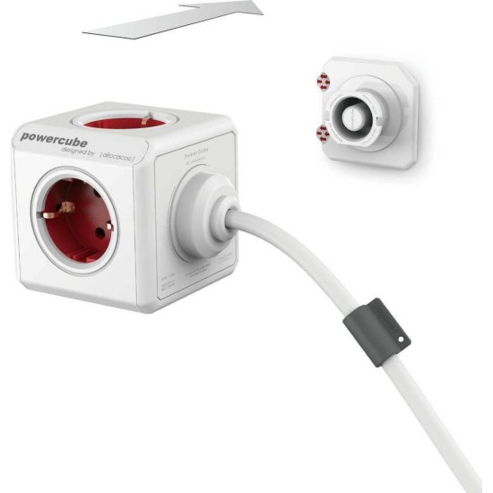 Allocacoc Extended PowerCube 4 Θέσεων με 2 USB και Καλώδιο 1.5m Κόκκινο