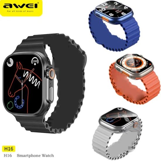 Awei H16 Ultra 2023 Smartwatch με Παλμογράφο & NFC Για iOS & Android Μαύρο