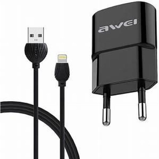 Awei Lightning Cable & USB Wall Adapter Μαύρο