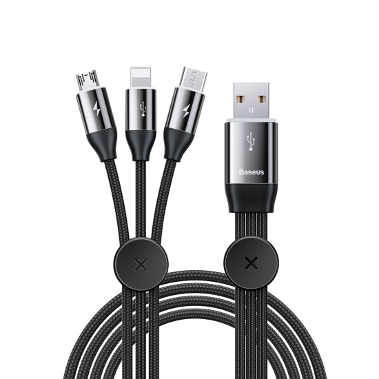 Baseus Car Sharing Cable USB to Type C/Micro USB/Lightning 1m Μαύρο