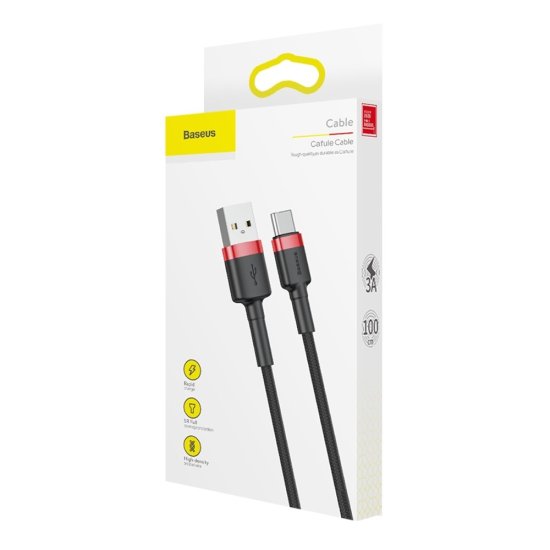 Baseus Cafule Cable Durable Nylon Braided Wire USB / USB-C QC3.0 3A 1M Μαύρο