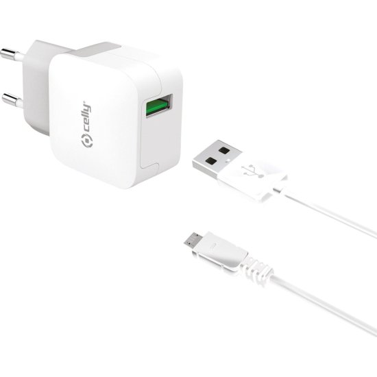 Celly Travel Adapter 2.4A Kit Usb Micro Cable Λευκό