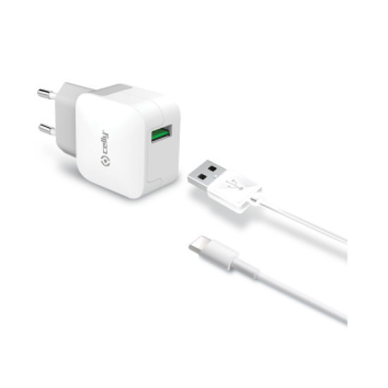 Celly Travel Adapter 2.4A Kit Usb Type -C Cable Λευκό