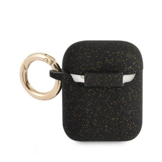 Guess Printed Logo Silicone Case Για Apple Airpods 1/2 Black/Glitter