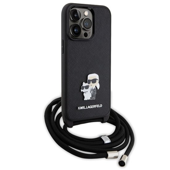 Karl Lagerfeld Silicone Case Metal Pin Karl & Choupette iPhone 13 Pro με Λουράκι Μαύρη