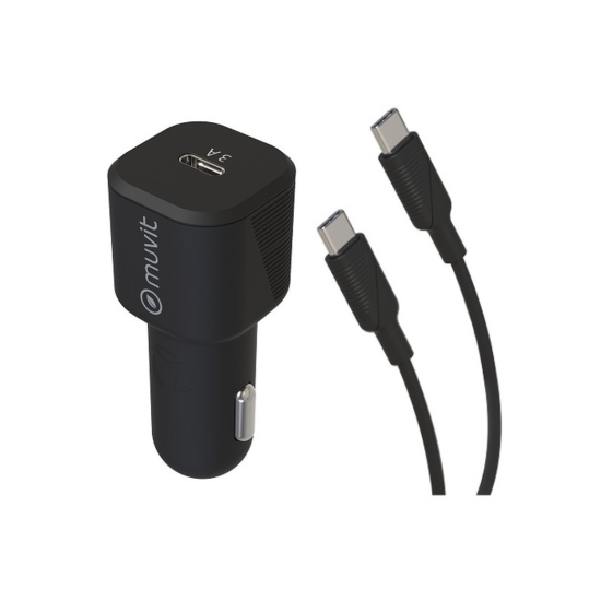 Muvit Car Charger Type C PD 3A 18W + Type C Cable 100% Recyclable Μαύρο
