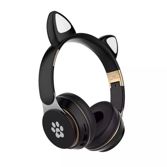 Cat Ear T22 Ασύρματα/Ενσύρματα On Ear Ακουστικά Μαύρα