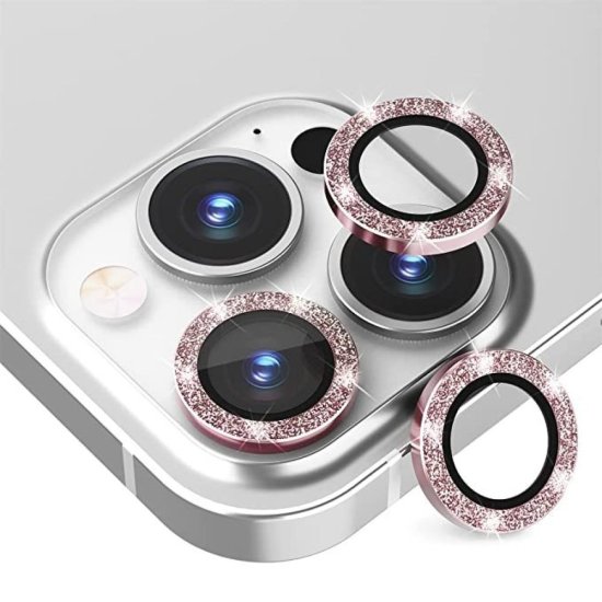 Glitter Crystal Ring Style Camera Lens Protector iPhone 15 Pro/15 Pro Max Ροζ