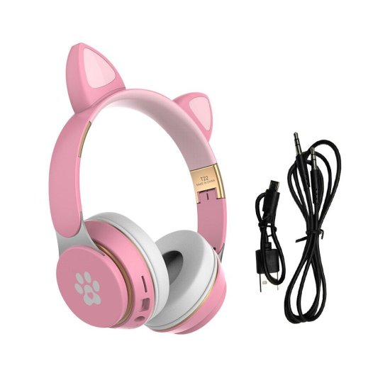 Cat Ear T22 Ασύρματα/Ενσύρματα On Ear Ακουστικά Ροζ