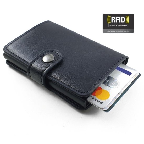 Credit Card Wallet PU Leather Metal RFID Case Μαύρο