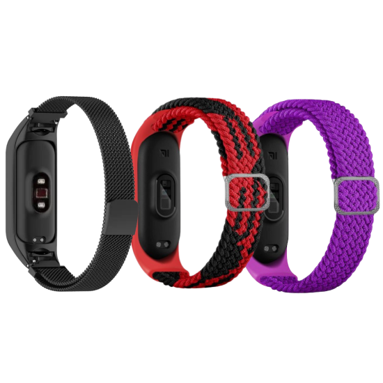 Magnetic, Fabric Band Pack Xiaomi mi 3/4/5/6, Black, Red, Purple