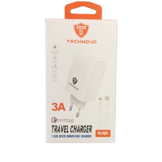 Technovo Fast Charger Αντάπτορας 3Α και Καλώδιο Micro USB (Λευκό) TN-F021