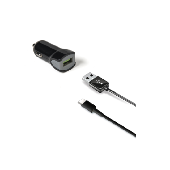 Celly Turbo Car Charger 2.4A Kit Usb Type-C Cable Μαύρο